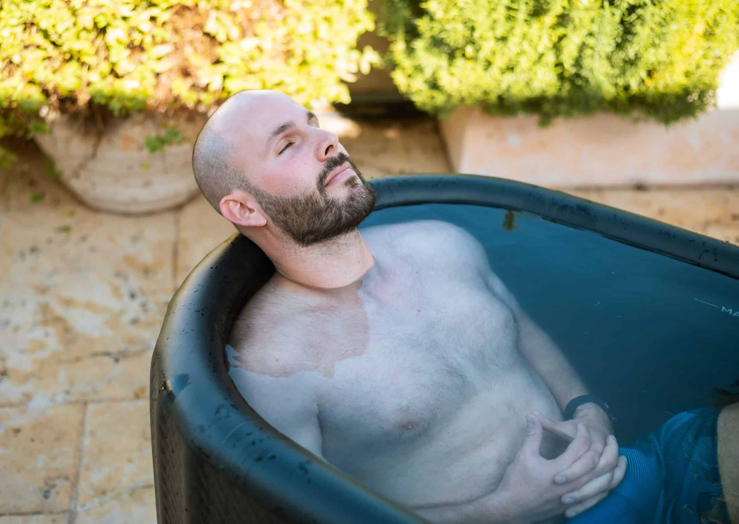 Man relaxing in an ice bath