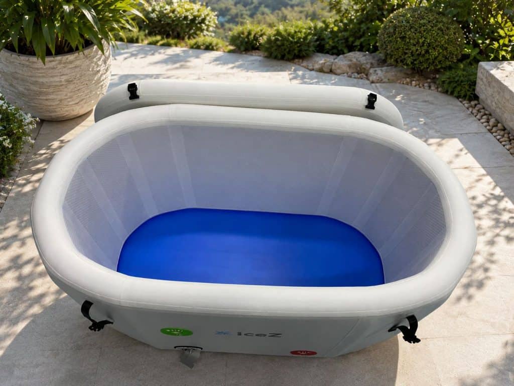 מבט מלמעלה אל תוך iceZ Tub ריקה, רצפה כחולה
